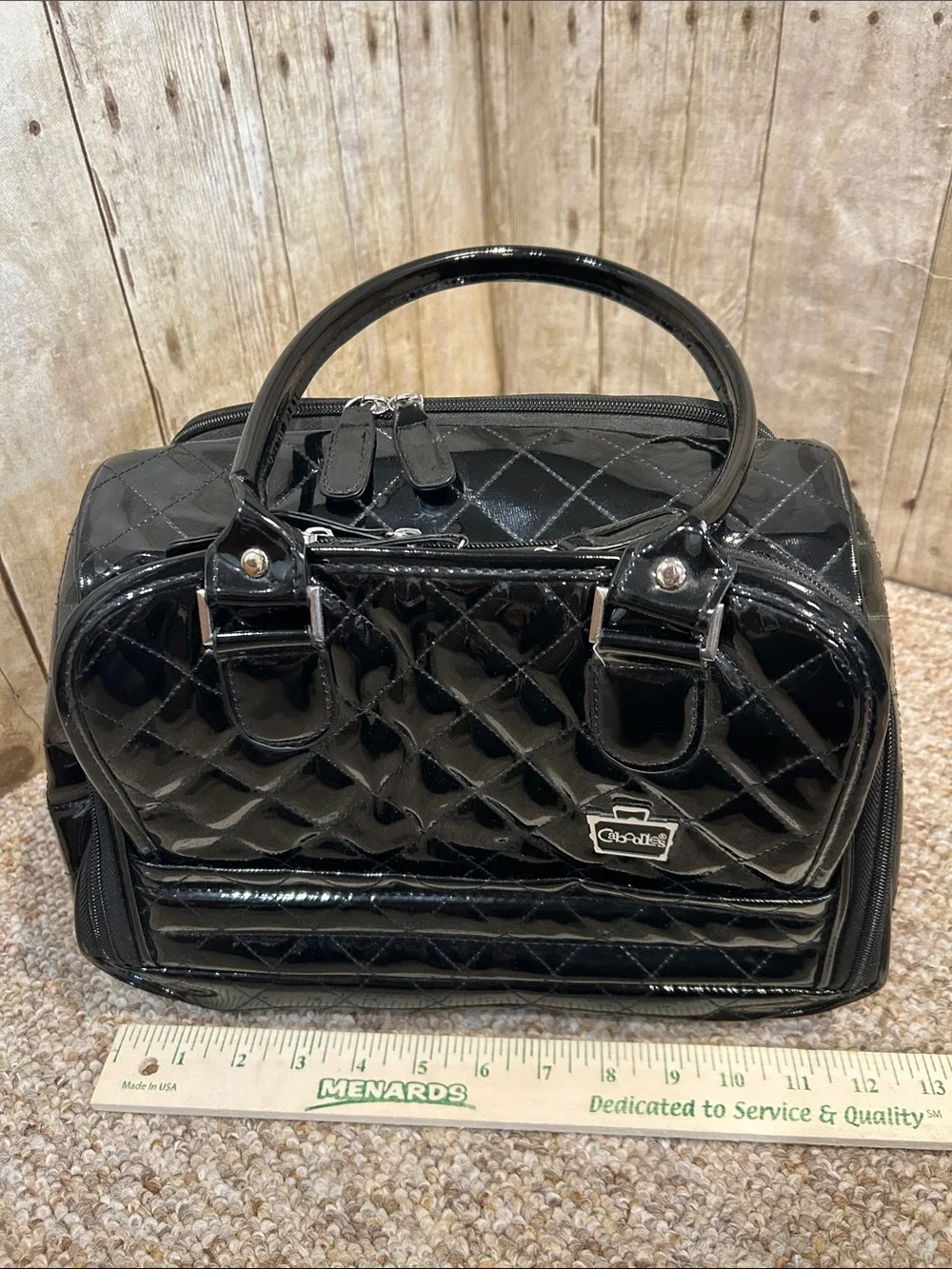 Caboodles Black Patent Quilted Train Case Makeup Travel Bag Organizer Polka Dot